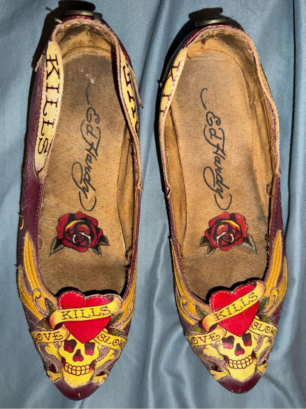 Ed Hardy Tattoo Skull Ballet Flats VINTAGE RETRO FLATS - FRAGILE LEATHER!
